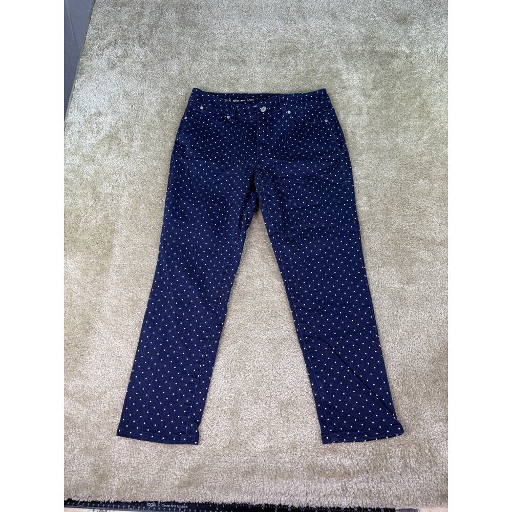 Talbots Slim Signature Crop Pants Women's 6 28 Blue Polka Dots Stretch C239